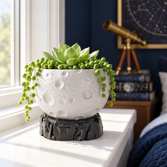 Lunar Crater Moon Planter – Moon Pot on Rocky Base - Northern Foundry