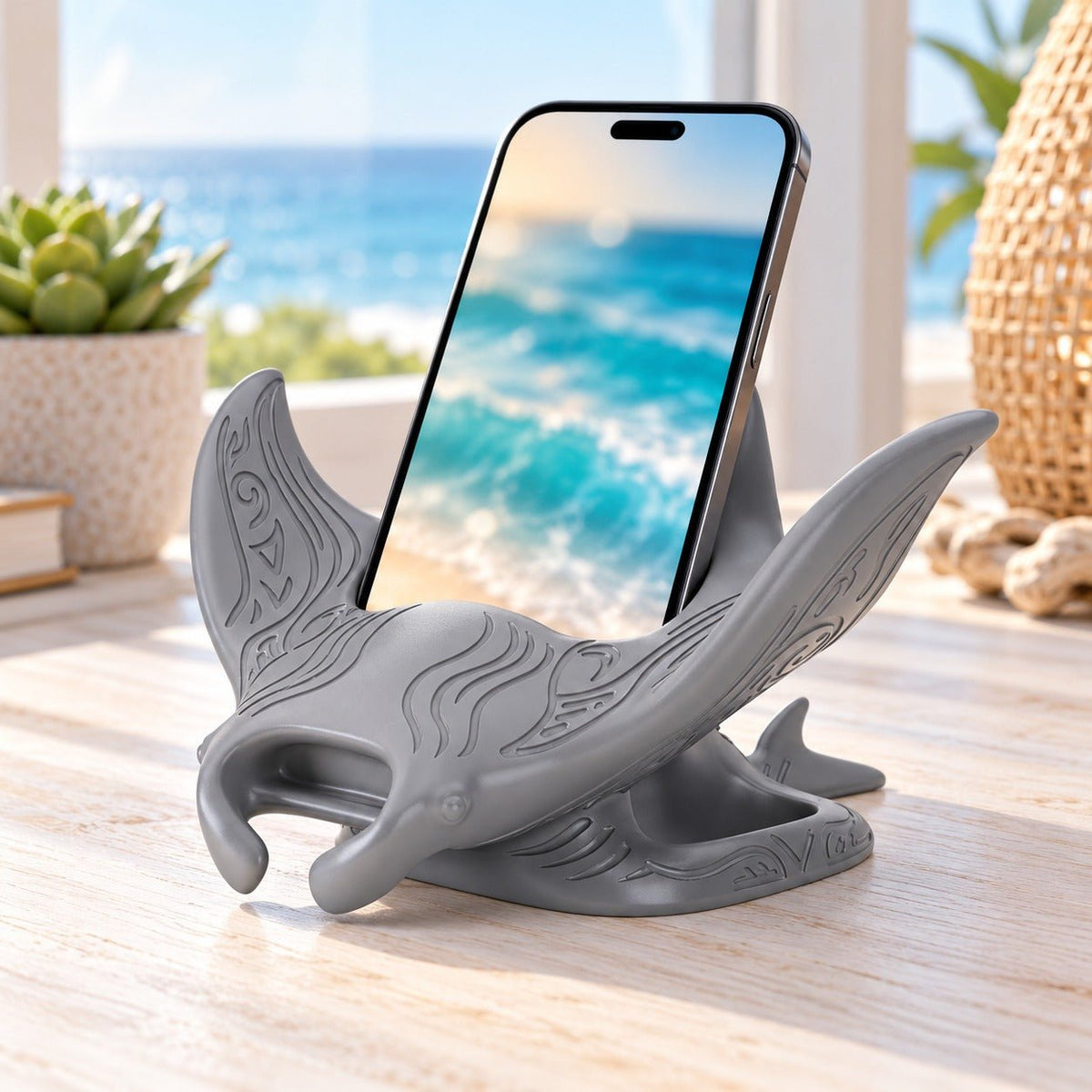 Manta Ray Phone Stand – Ocean Desk Phone Holder with Swirl Pattern - Northern Foundry