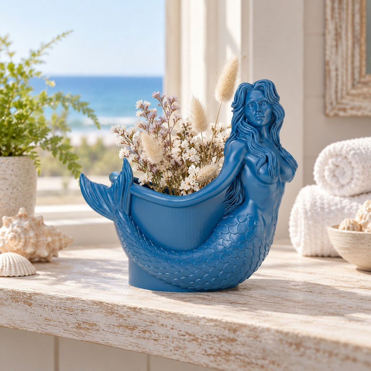 Mermaid Vase – Coastal Sculpted Mermaid Flower Vase - Northern Foundry