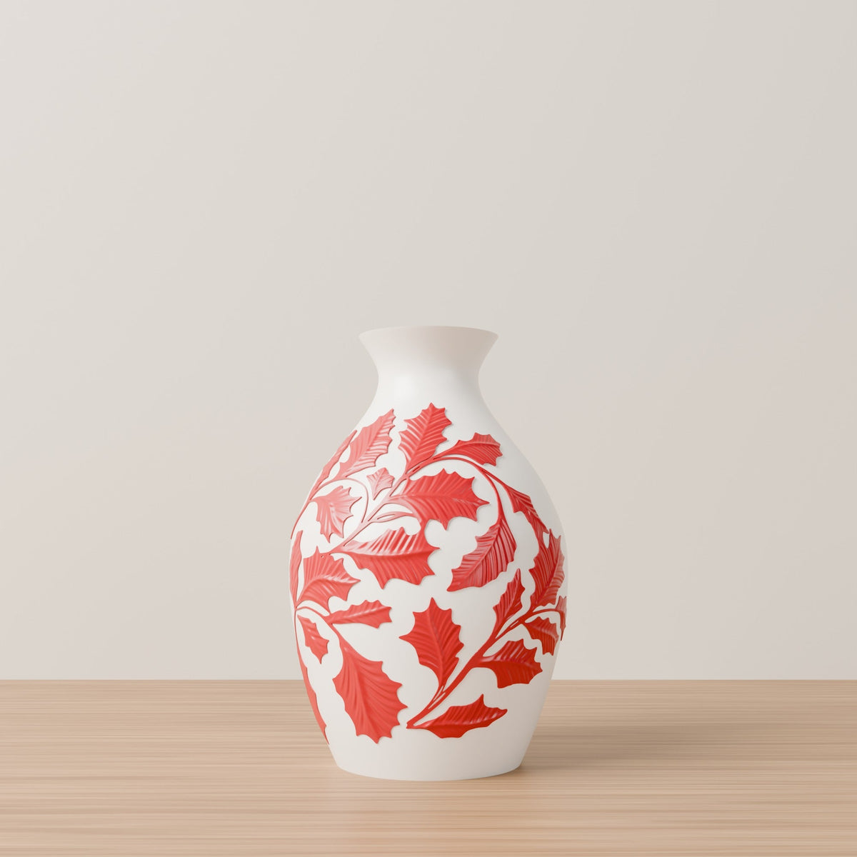 Merry Bloom Holly Vase – White Vase with Red Holly Leaves - Northern Foundry