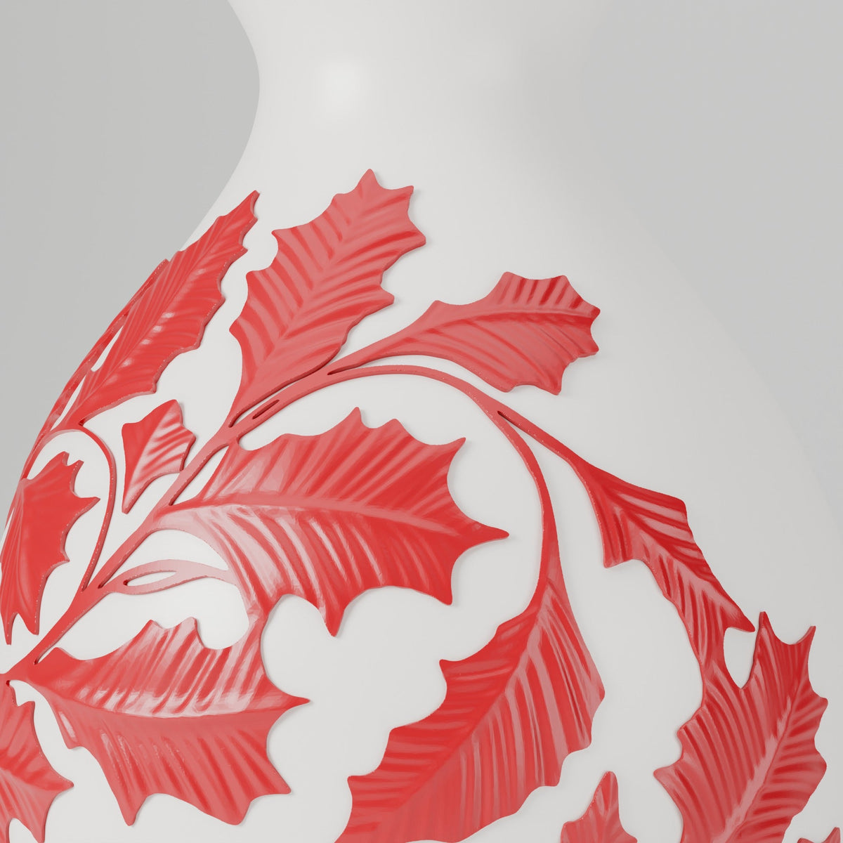 Merry Bloom Holly Vase – White Vase with Red Holly Leaves - Northern Foundry