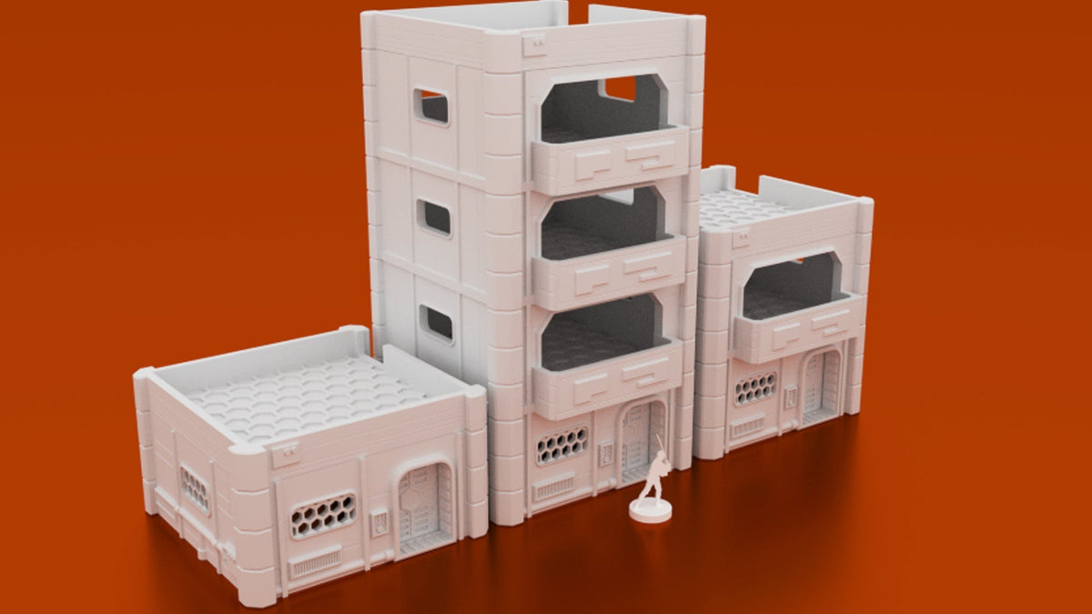 MidRim City Complete Terrain Bundle – 13 Sci-Fi Buildings (28mm/34mm, Star Wars Legion) - Northern Foundry