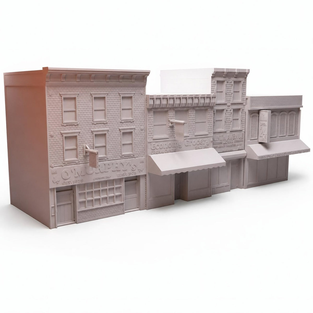 Modern City Block Terrain Set – 4 Hell's Kitchen Storefronts (28mm/32mm/40mm) - Northern Foundry