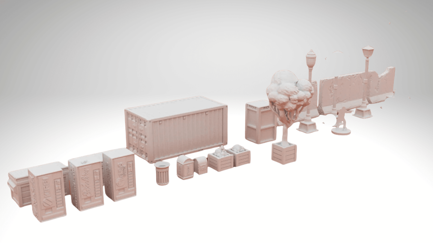 Modern Retail Store Terrain Set – 3 Storefront Buildings (28mm/32mm/40mm) - Northern Foundry