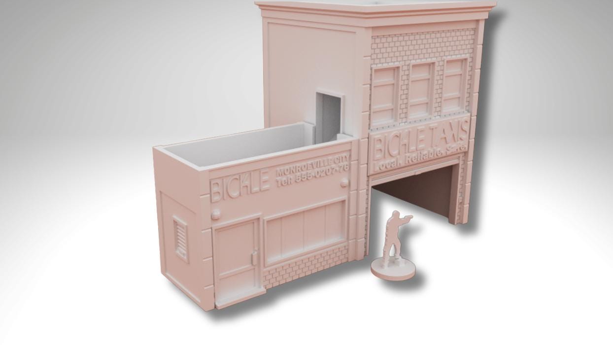 Modern Storefront Terrain Bundle – 8 Buildings + Taco Truck (28mm/32mm/40mm) - Northern Foundry