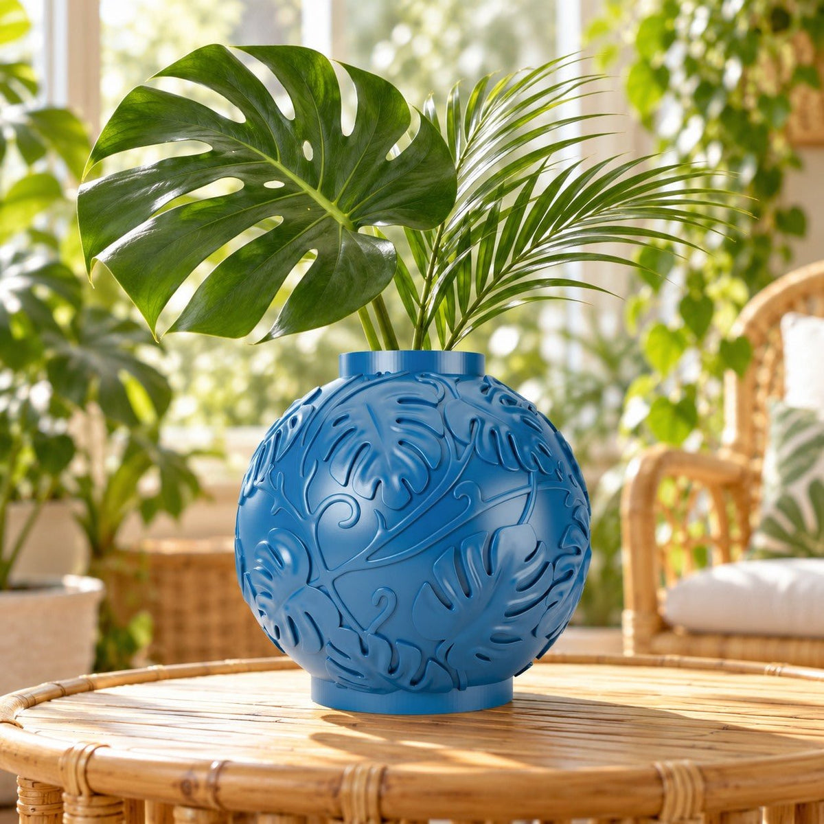 Monstera Leaf Vase – Tropical Leaf Relief Round Vase - Northern Foundry