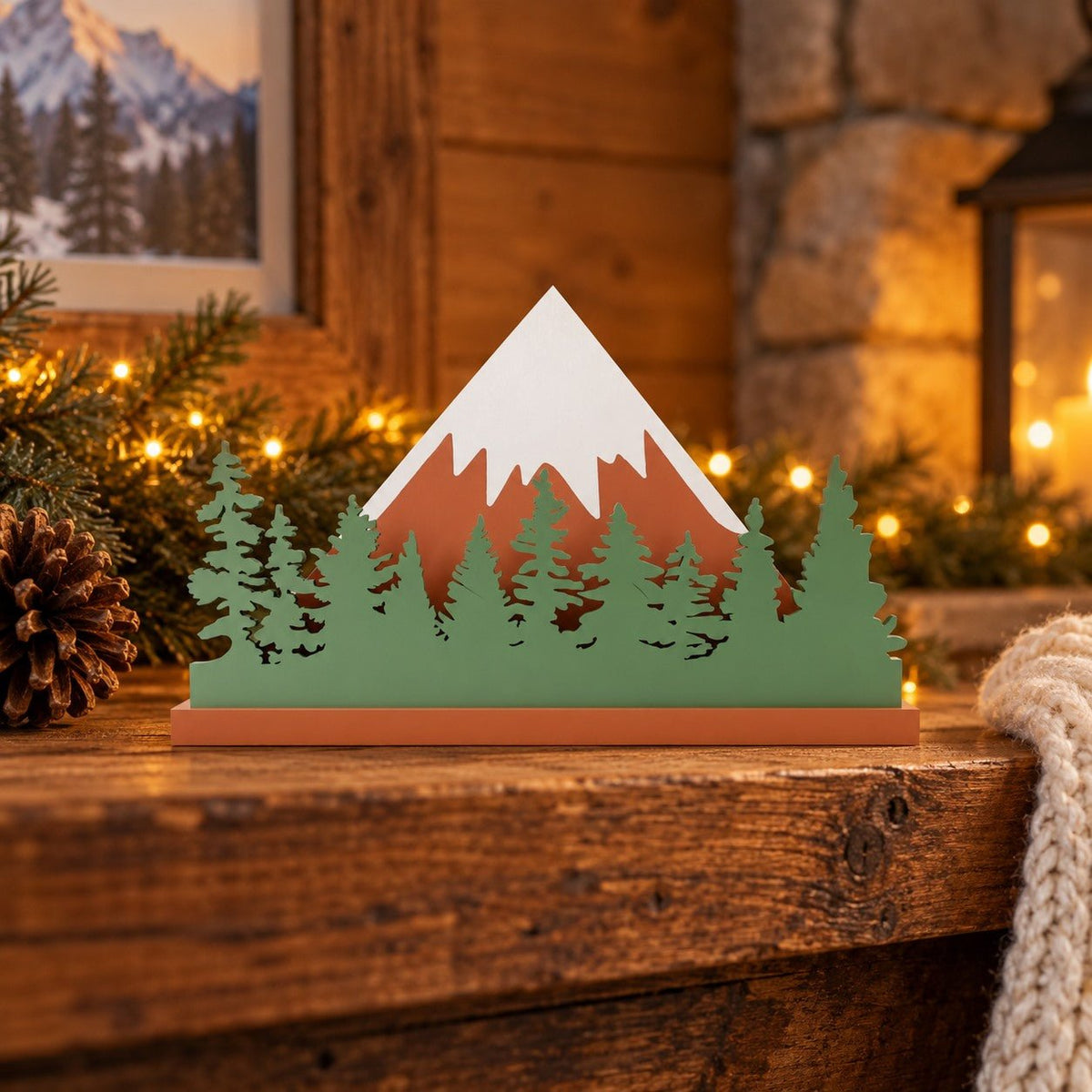 Mountain Forest Statue – Layered Snowy Peak & Pine Tree Winter Scene Decor - Northern Foundry