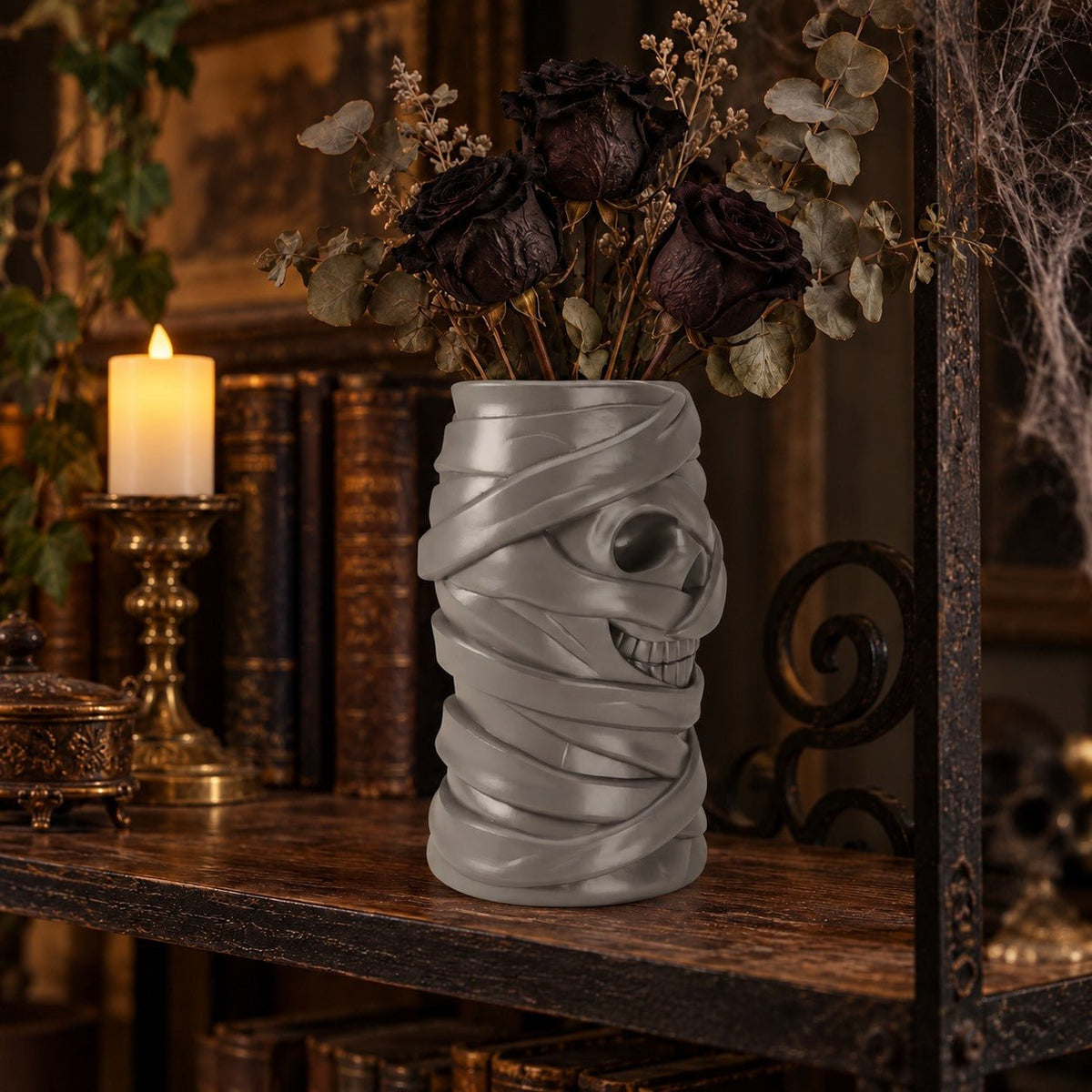 Mummy Skull Vase – Bandage-Wrapped Halloween Flower Vase - Northern Foundry