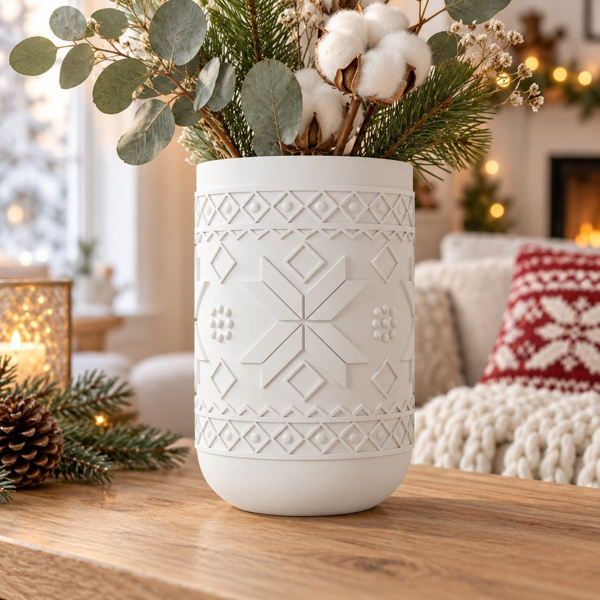 Nordic Snowflake Vase – Scandinavian Sweater Pattern Flower Vase - Northern Foundry