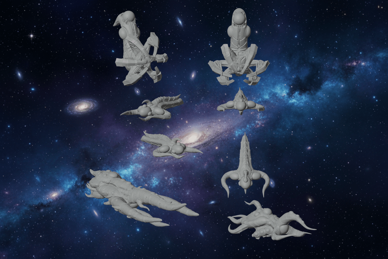 Oq'Uiar Rift Armada | Asymmetrical Alien Spaceships | "The Many" Sci - Fi Fleet | 1:128 Scale Miniatures | 8 Unit Bundle - Northern Foundry