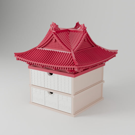 Pagoda Drawer Organizer – Asian Temple Storage Box with Two Drawers - Northern Foundry