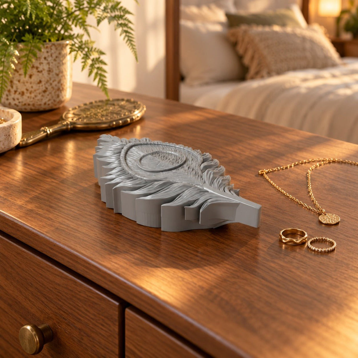 Peacock Feather Trinket Box – Sculpted Jewelry Box with Lid - Northern Foundry