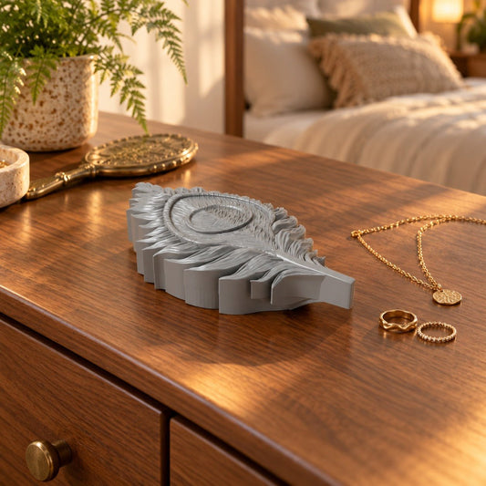 Peacock Feather Trinket Box – Sculpted Jewelry Box with Lid - Northern Foundry