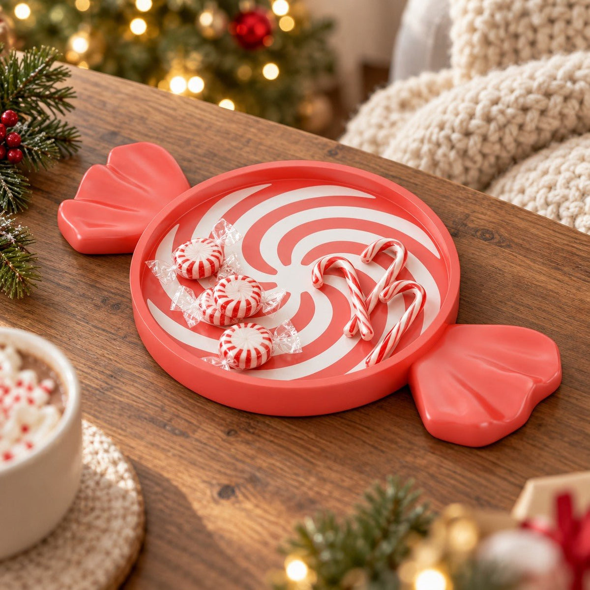 Peppermint Candy Christmas Tray – Red & White Swirl Holiday Trinket Dish - Northern Foundry