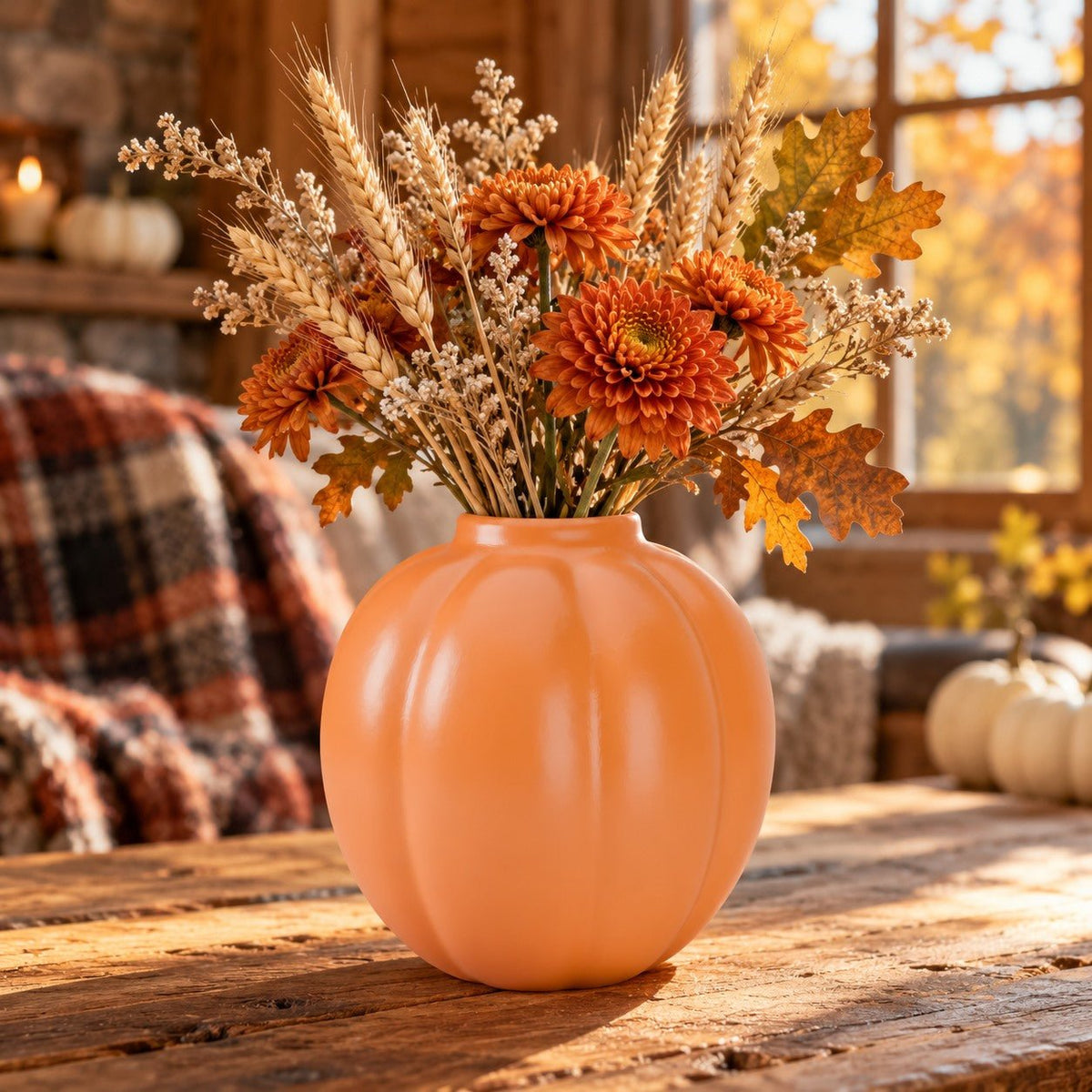 Pumpkin Vase – Ribbed Orange Fall Flower Vase - Northern Foundry