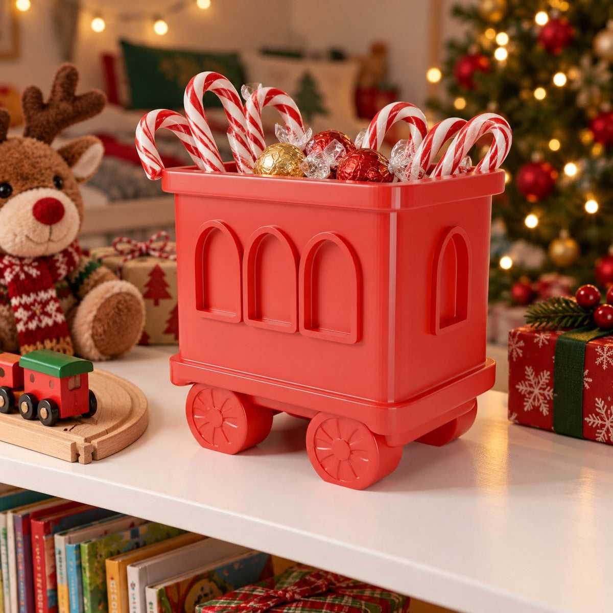 Red Christmas Train Cart – Holiday Holder for Candy, Plants & Pens - Northern Foundry