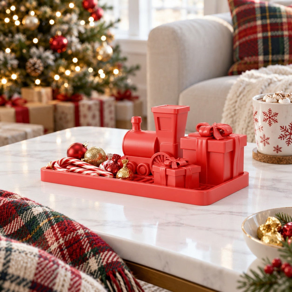 Red Christmas Train Tray – Steam Engine Holiday Candy & Trinket Tray - Northern Foundry