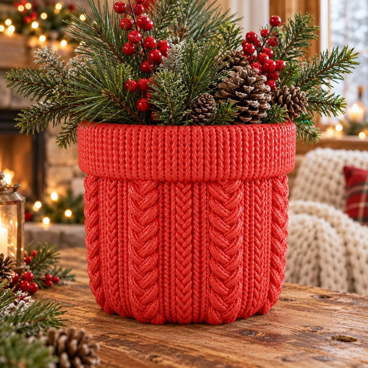 Red Knitted Texture Vase – Cable Knit Sweater Vase & Planter Pot - Northern Foundry