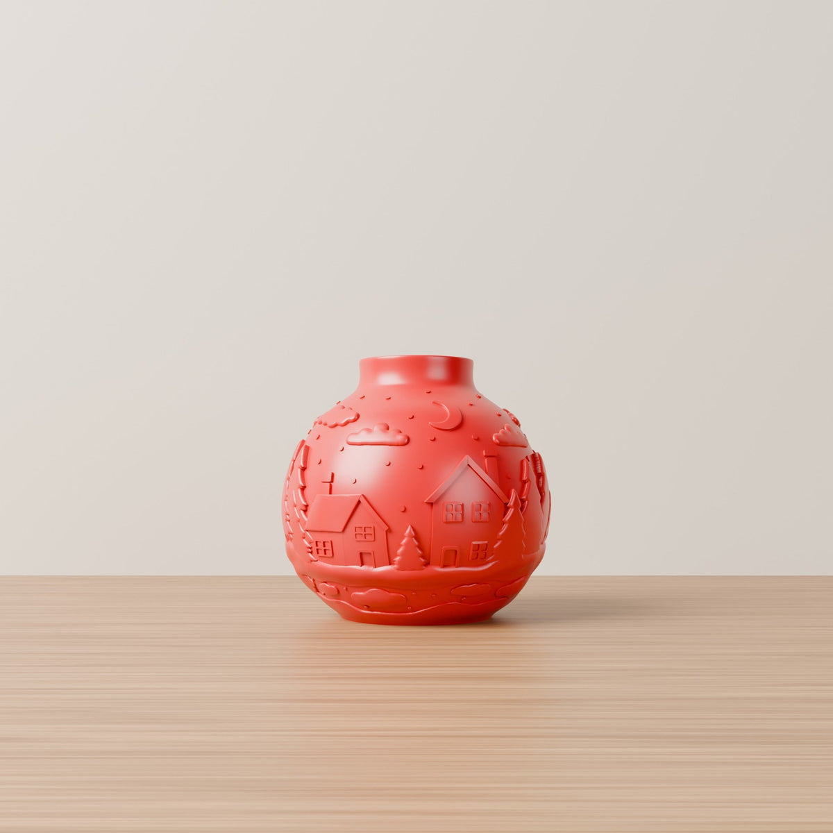 Red Winter Landscape Vase – Christmas Village Bauble Vase with Embossed Forest - Northern Foundry