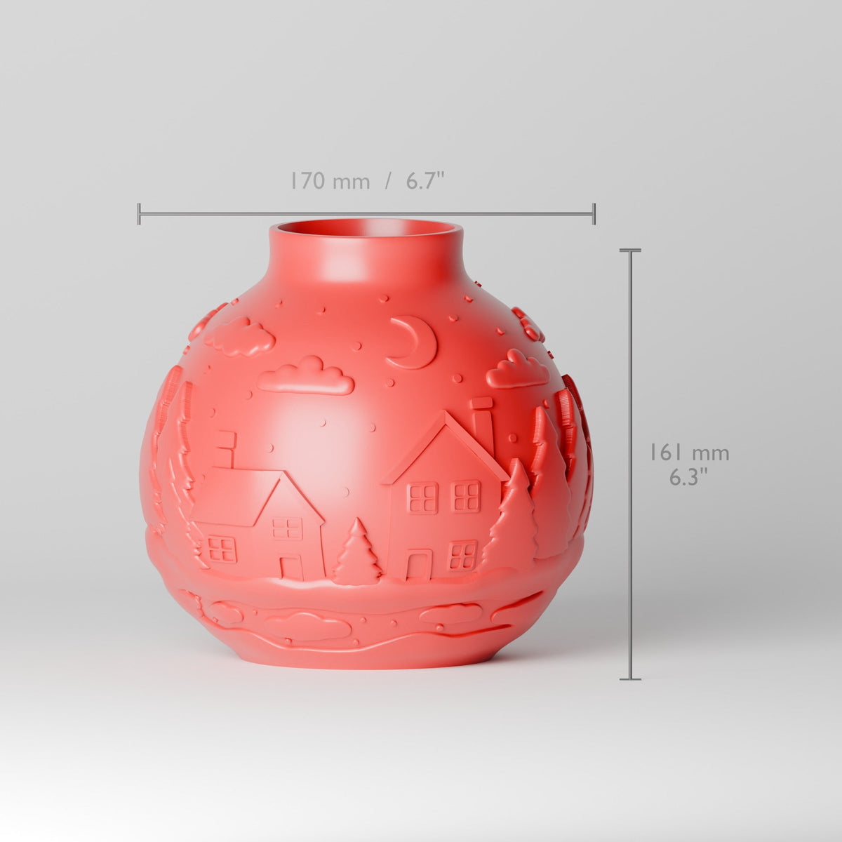 Red Winter Landscape Vase – Christmas Village Bauble Vase with Embossed Forest - Northern Foundry