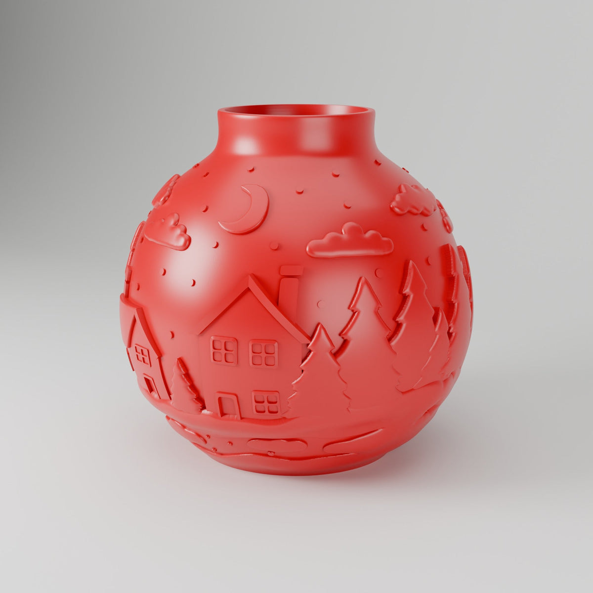 Red Winter Landscape Vase – Christmas Village Bauble Vase with Embossed Forest - Northern Foundry