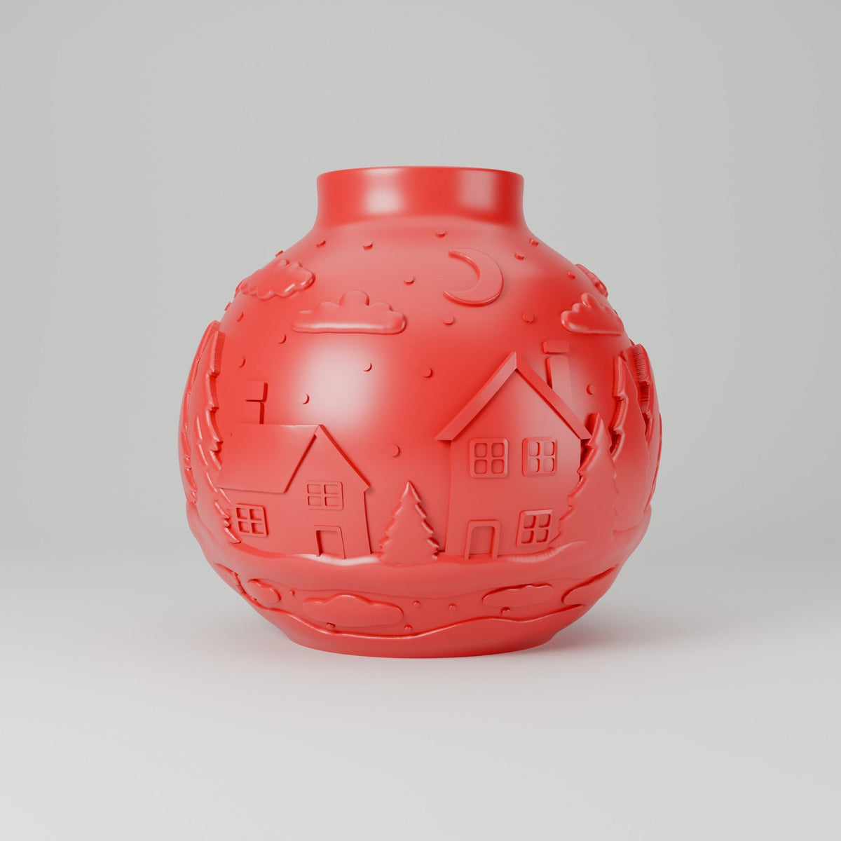 Red Winter Landscape Vase – Christmas Village Bauble Vase with Embossed Forest - Northern Foundry