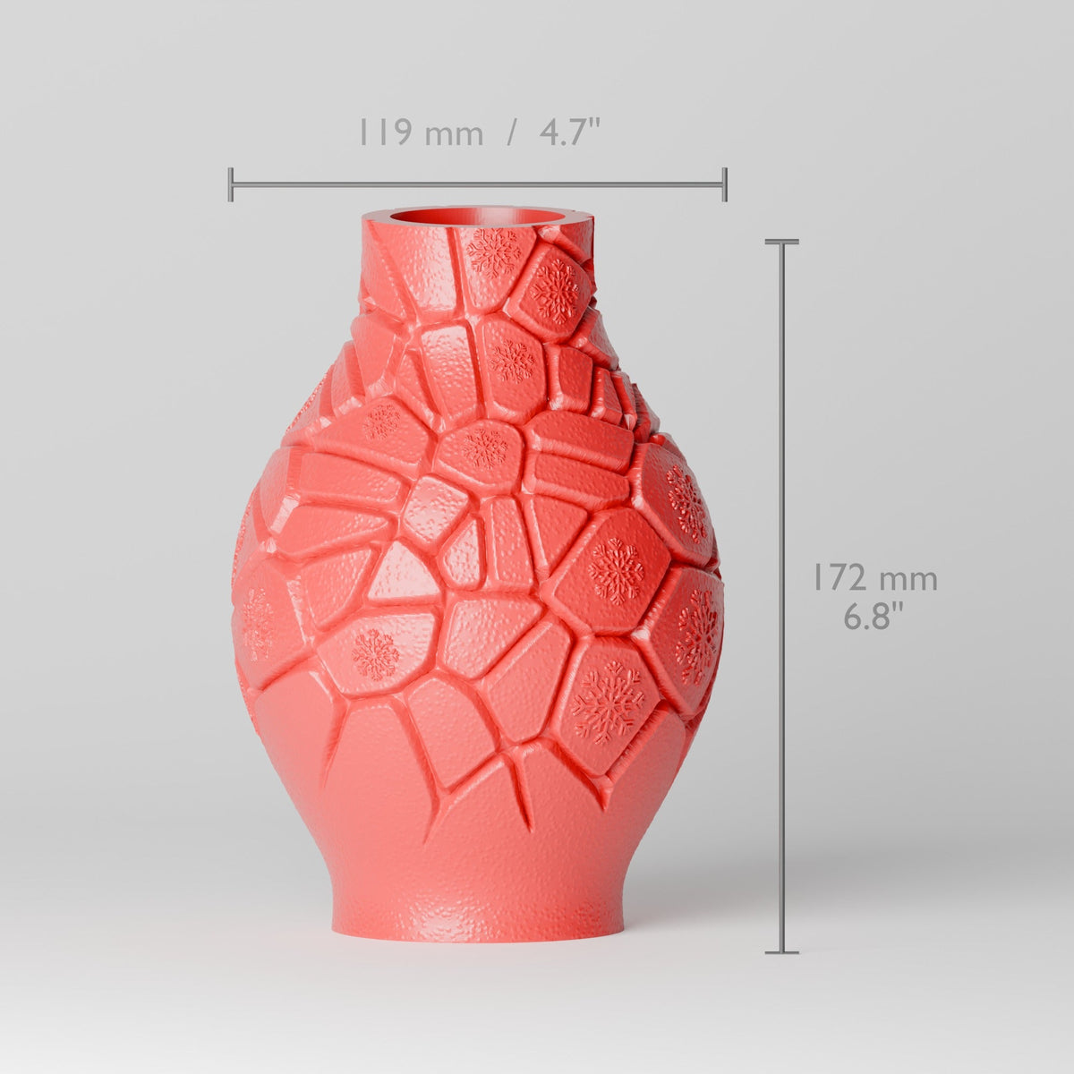 Red Winter Mosaic Vase – Christmas Vase with Snowflake Tile Texture - Northern Foundry