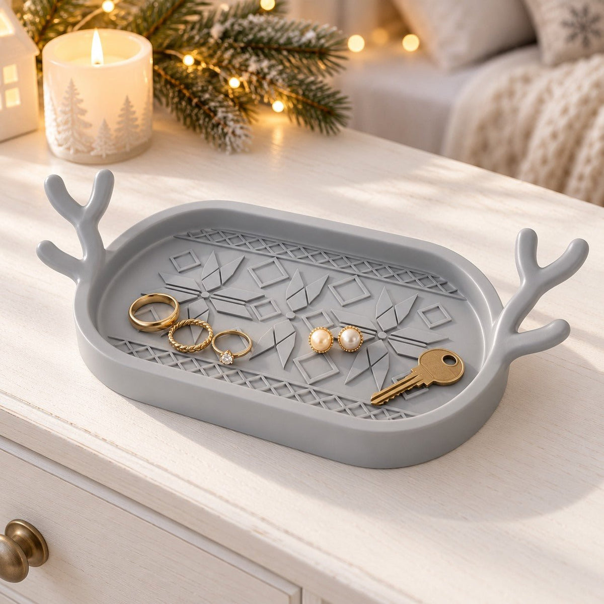 Reindeer Antler Tray – Nordic Sweater Pattern Trinket & Jewelry Dish - Northern Foundry