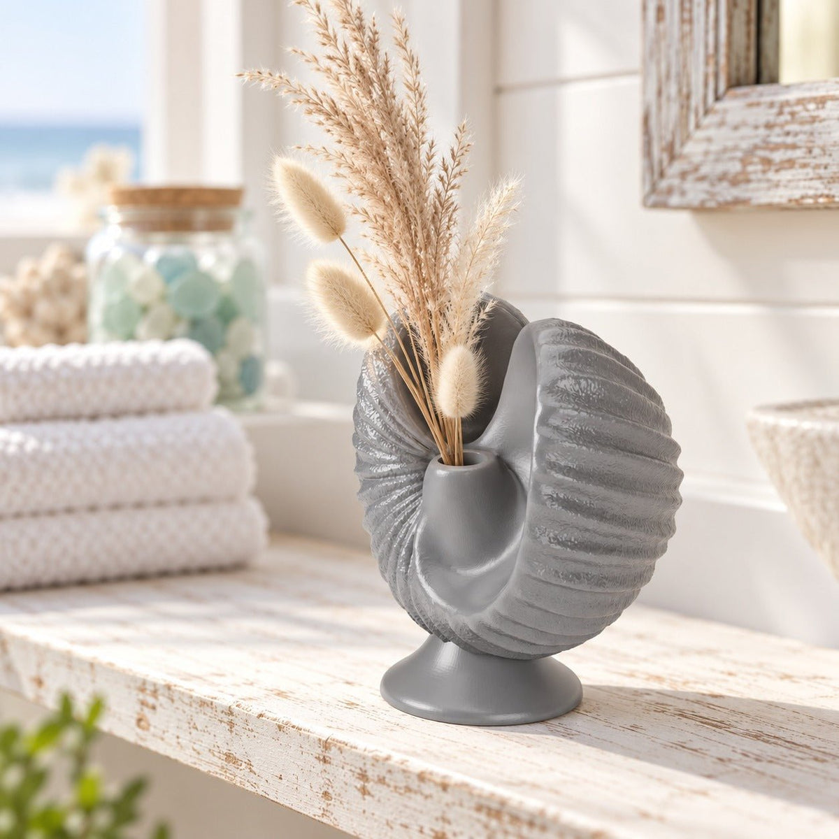 Rippled Seashell LED Candle Holder – Nautilus Shell Bud Vase - Northern Foundry