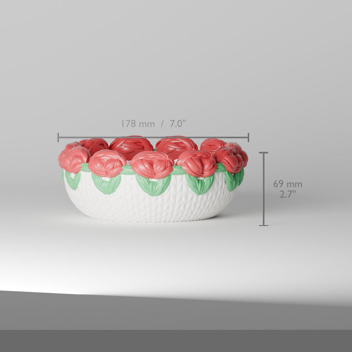 Rose Basket Bowl – Knit-Texture Bowl with Red Rose Rim - Northern Foundry