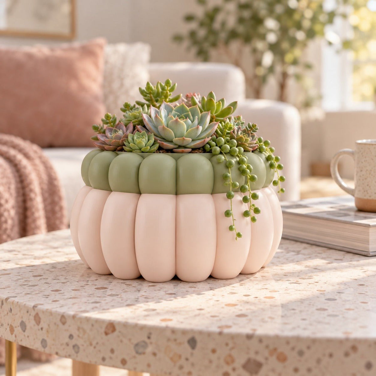 Rounded Sculptural Flower Pot – Puffy Ribbed Planter - Northern Foundry