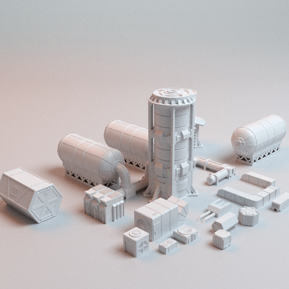 Sci - Fi Forward Base Terrain Set – Modular Outpost, Landing Pad & Comms Tower (28mm/32mm/40mm) - Northern Foundry