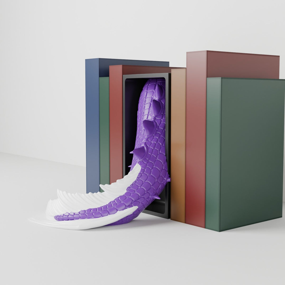 Sea Dragon Book Nook – Finned Dragon Head or Tail Bursting from Your Bookshelf - Northern Foundry