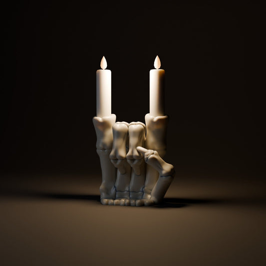 Skeleton Hand Horns Candle Holder – Rock On Taper Candle Holder for Gothic Halloween Decor - Northern Foundry