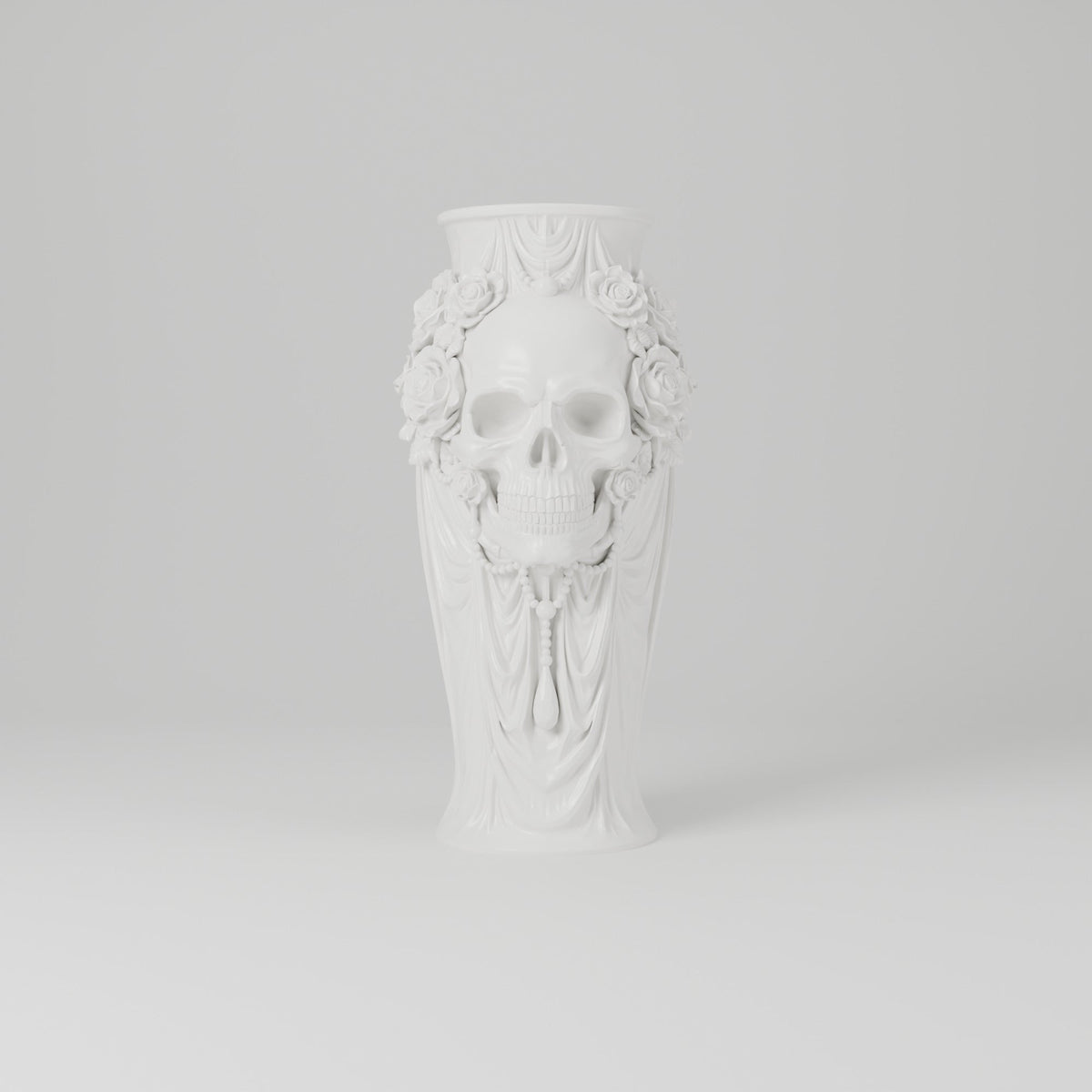 Skull Rose Draped Vase – Gothic Halloween Decor - Northern Foundry