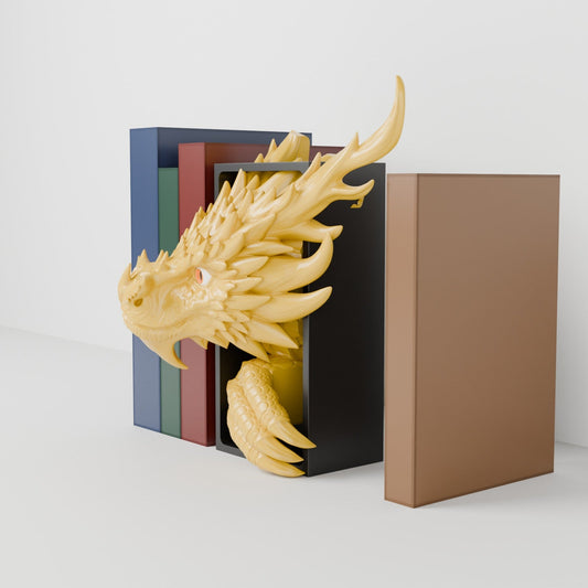 Spine Guard Dragon Book Nook – Golden Dragon Head or Tail Guarding Your Bookshelf - Northern Foundry