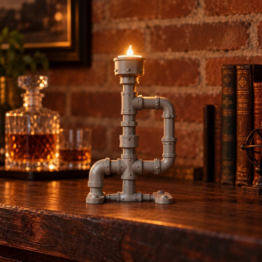 Steampunk Pipe LED Candle Holder – Industrial Tea Light Stand - Northern Foundry