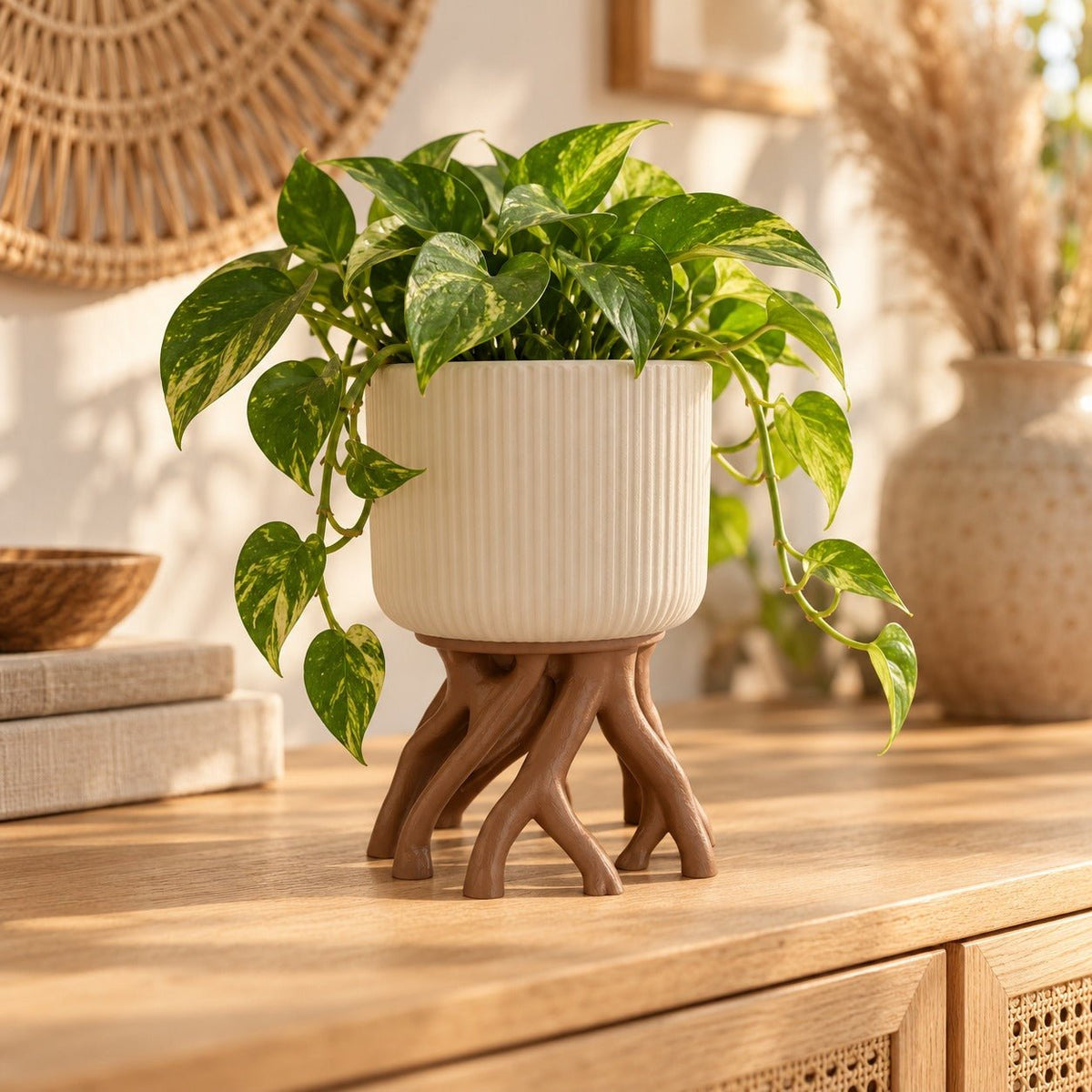 Tree Root Planter – Ribbed Pot on Twisting Root Stand - Northern Foundry