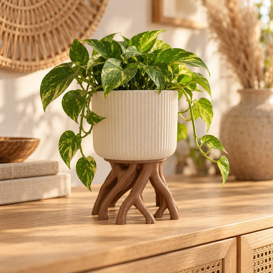 Tree Root Planter – Ribbed Pot on Twisting Root Stand - Northern Foundry
