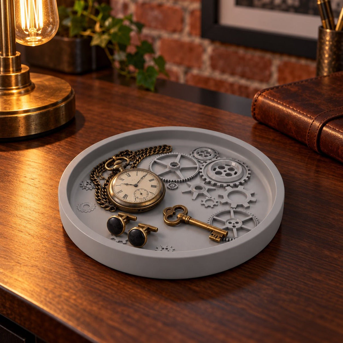 Turning Gears Trinket Tray – Steampunk Round Catchall Dish - Northern Foundry