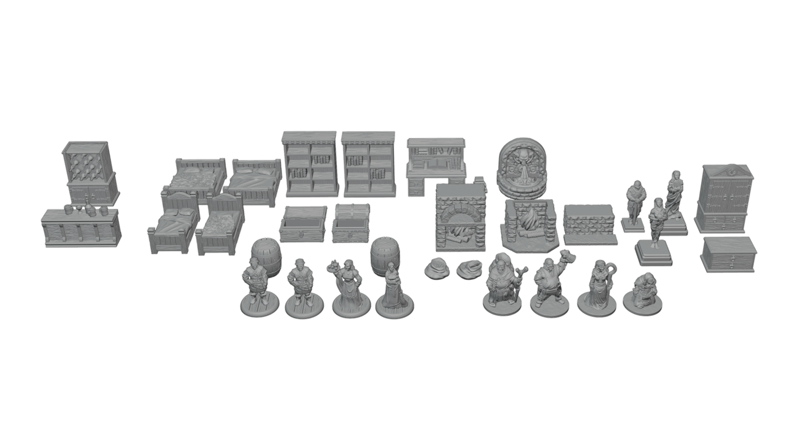 Village Interiors & NPCs 28mm Scale | Furniture Scatter Bundle | Fat Dragon Games Dragonshire Village - Northern Foundry