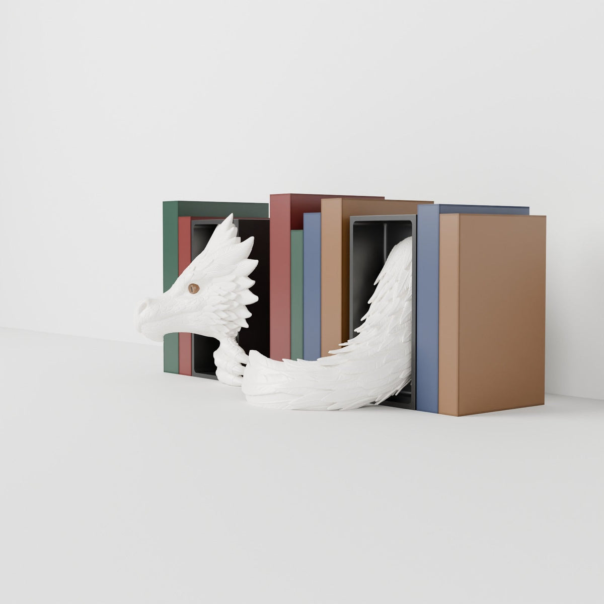 Wind Dragon Book Nook – Feathered Dragon Head or Tail Bursting from Your Bookshelf - Northern Foundry