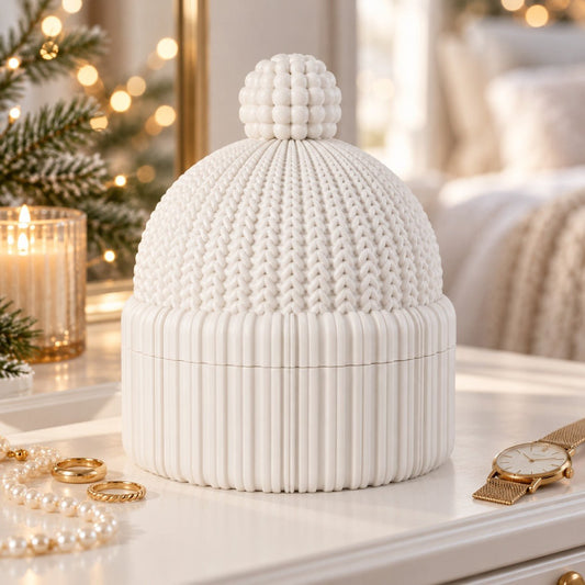 Winter Beanie Hat Jewelry Box – Knit Pom-Pom Lidded Storage Container - Northern Foundry
