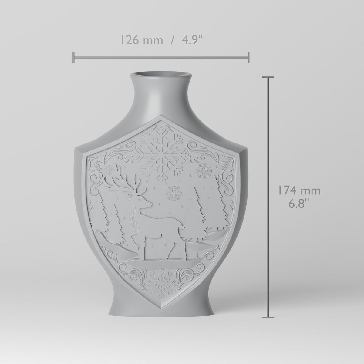 Winter Reindeer Relief Vase – Flat Shield Vase with Deer & Snowflake Scene - Northern Foundry