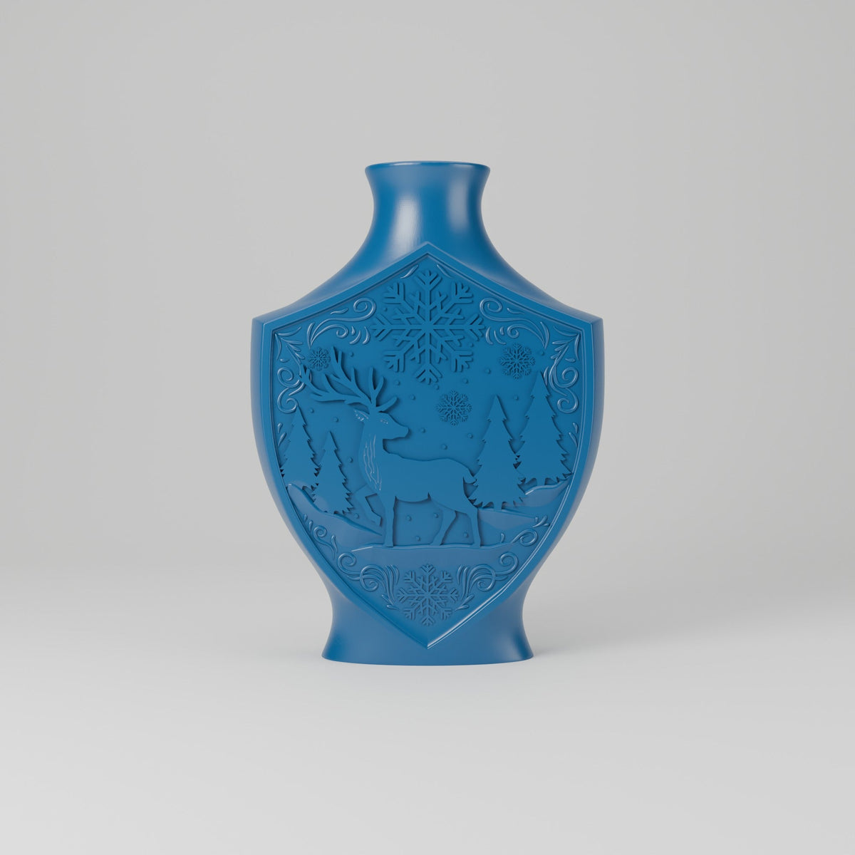 Winter Reindeer Relief Vase – Flat Shield Vase with Deer & Snowflake Scene - Northern Foundry
