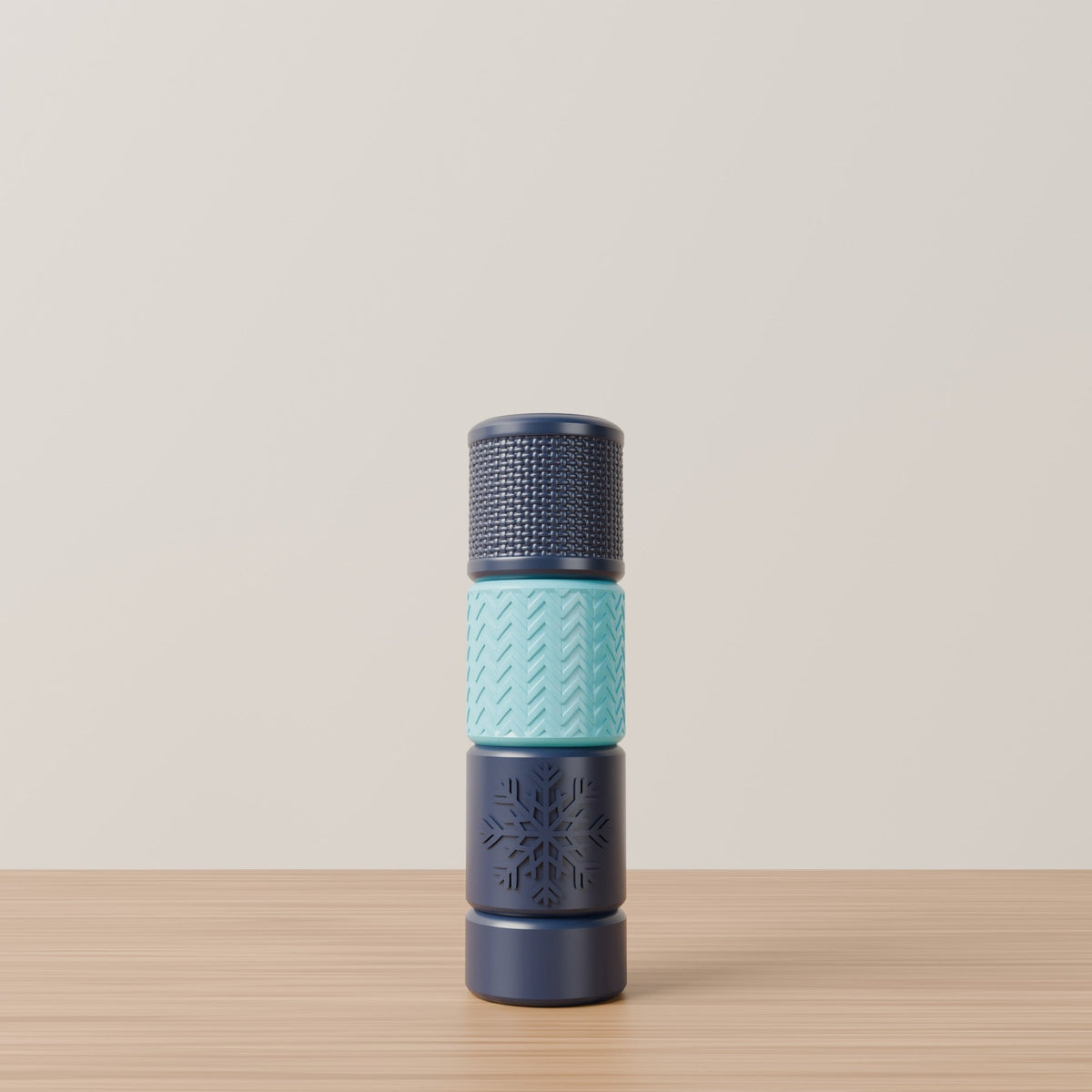 Winter Textured Vase – Navy & Aqua Stacked Bud Vase with Snowflake Band - Northern Foundry